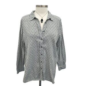 Loft Womens Gray Polka Dot Button-Up Long Sleeve Shirt Size L Career Work Office